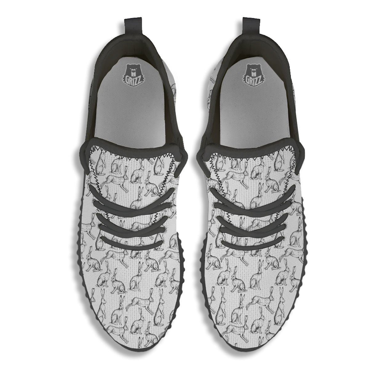 Rabbit White And Black Print Pattern Black Walking Shoes-grizzshop