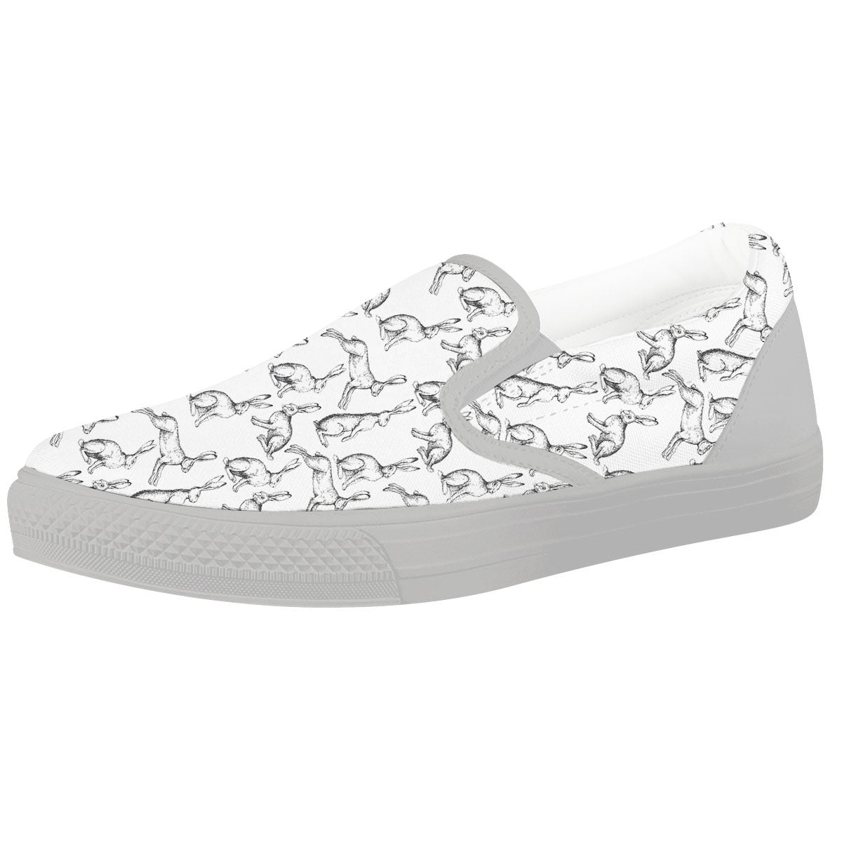 Rabbit White And Black Print Pattern White Slip On Shoes-grizzshop