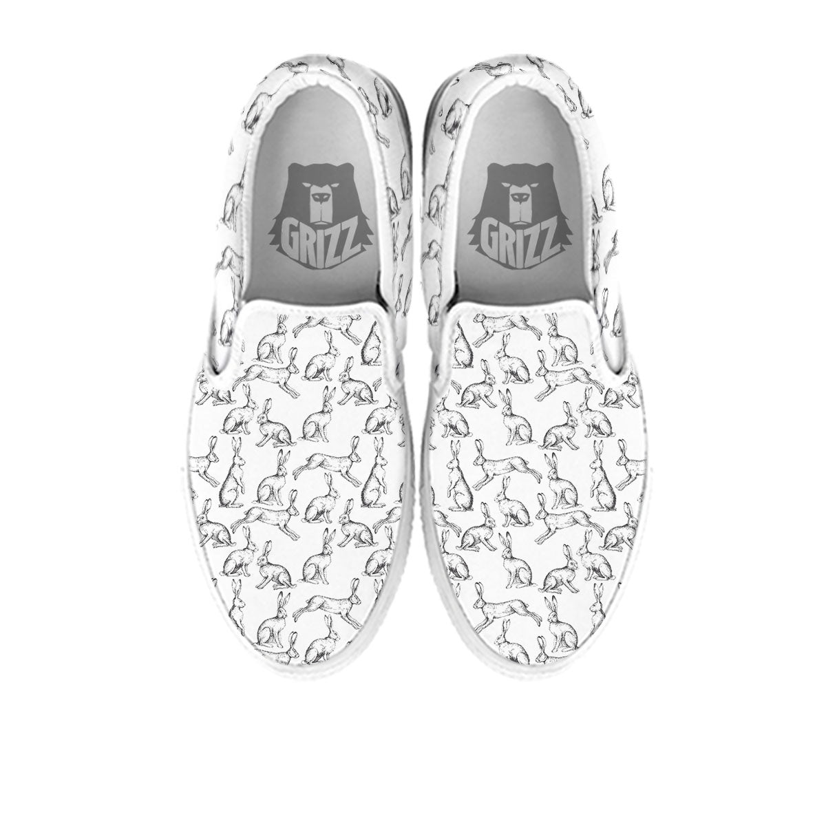 Rabbit White And Black Print Pattern White Slip On Shoes-grizzshop