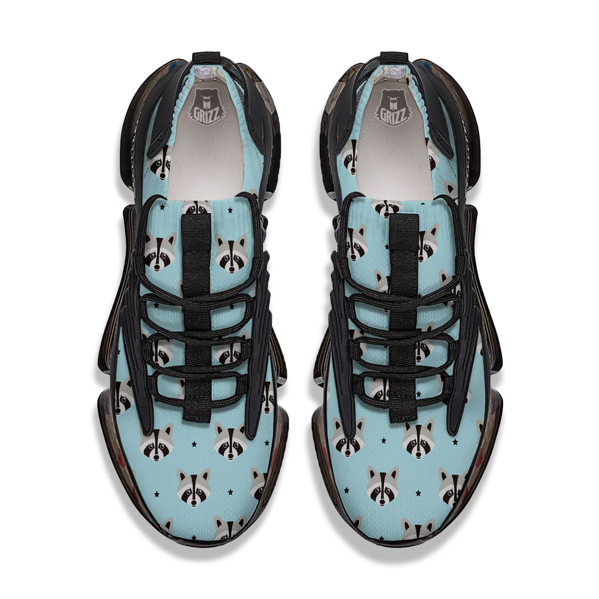 Raccoon Cartoon Print Pattern Black Gym Shoes-grizzshop