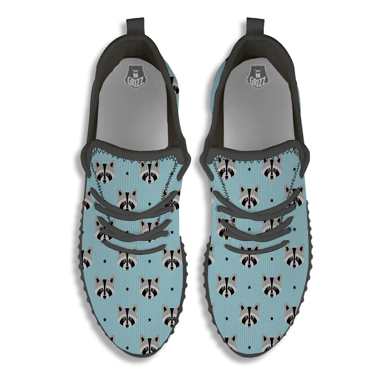 Raccoon Cartoon Print Pattern Black Walking Shoes-grizzshop