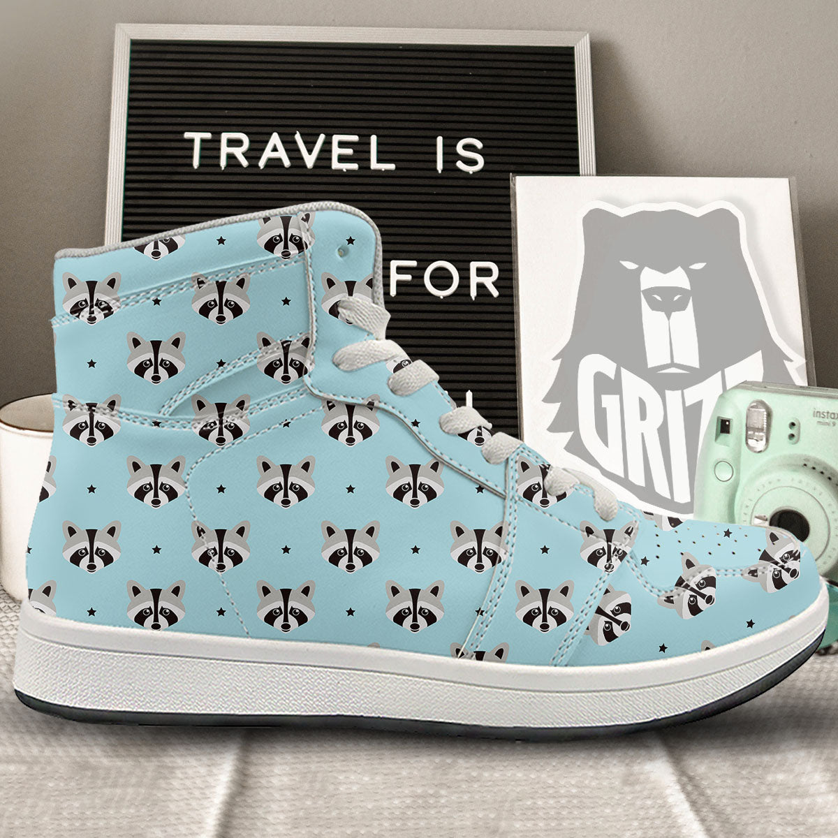 Raccoon Cartoon Print Pattern High Top Sneakers-grizzshop