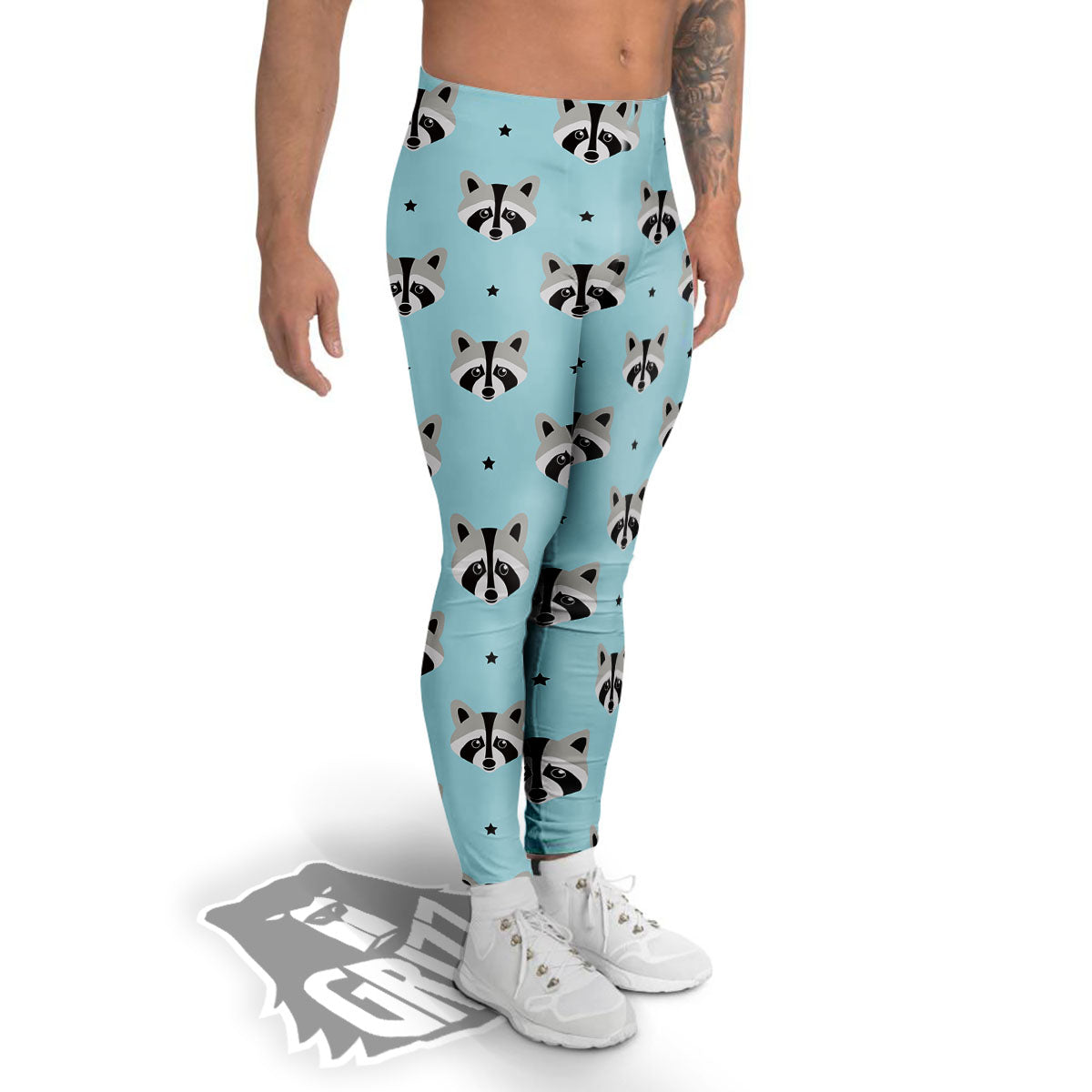 Raccoon Cartoon Print Pattern Men's Leggings-grizzshop