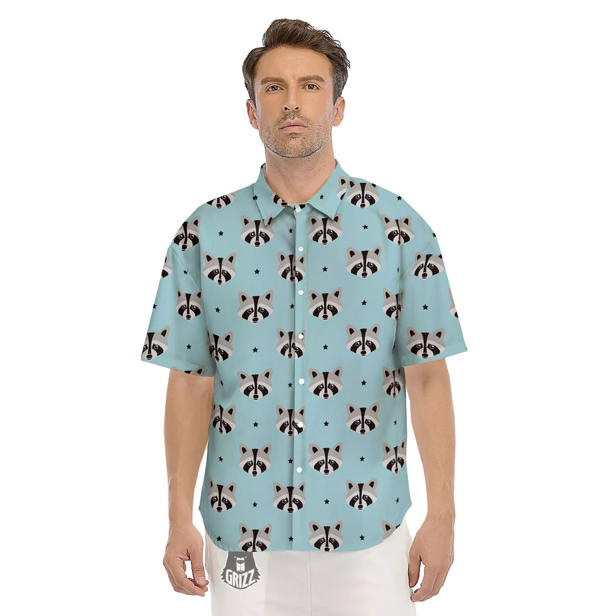 Raccoon Cartoon Print Pattern Men's Short Sleeve Shirts-grizzshop
