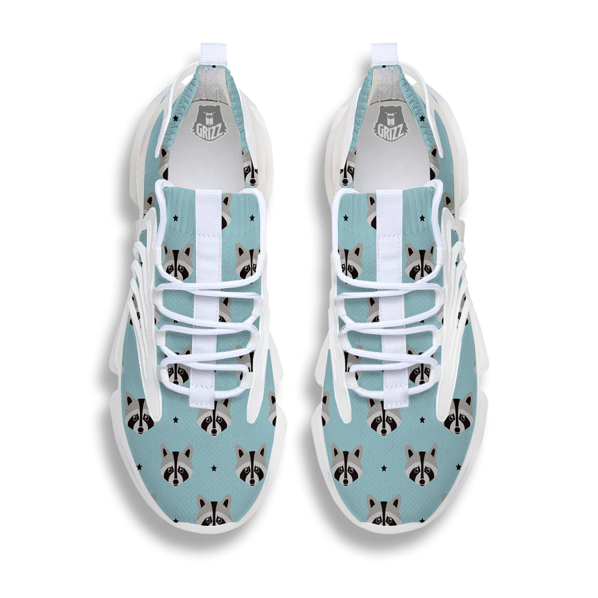 Raccoon Cartoon Print Pattern White Gym Shoes-grizzshop