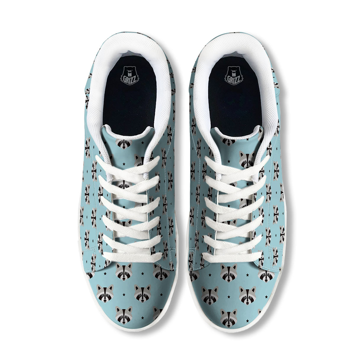 Raccoon Cartoon Print Pattern White Low Top Sneakers-grizzshop
