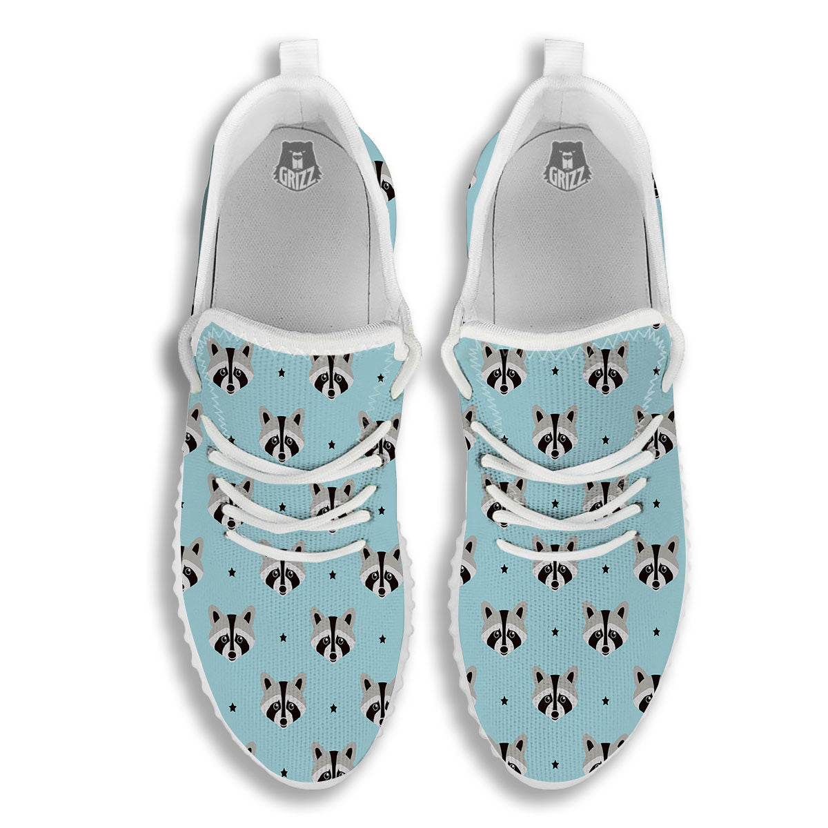 Raccoon Cartoon Print Pattern White Walking Shoes-grizzshop