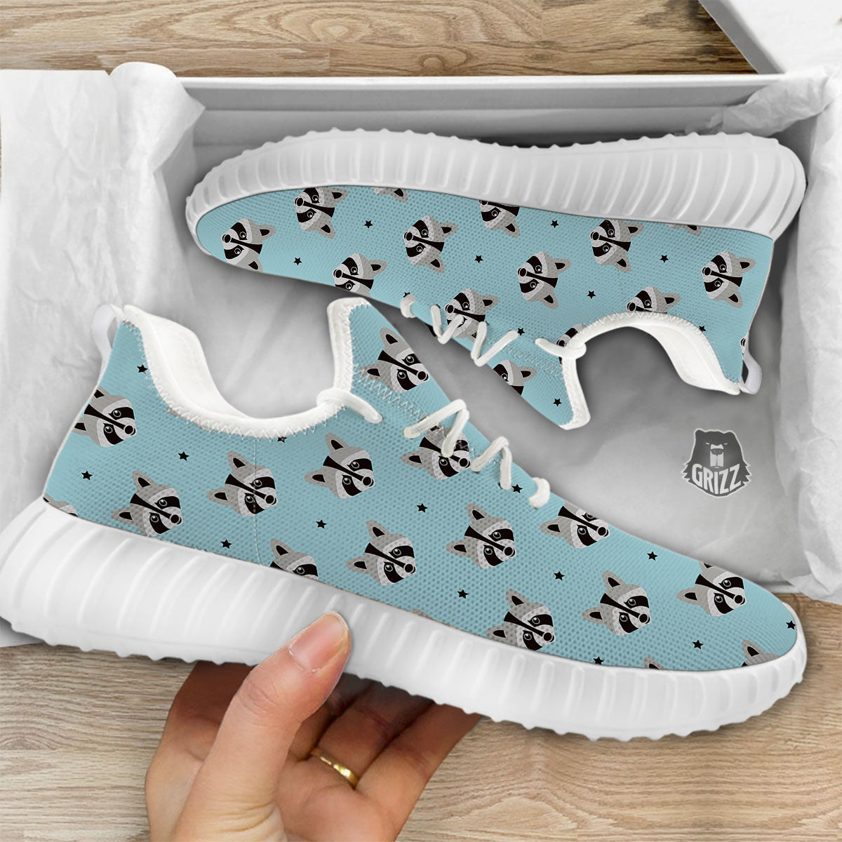 Raccoon Cartoon Print Pattern White Walking Shoes-grizzshop