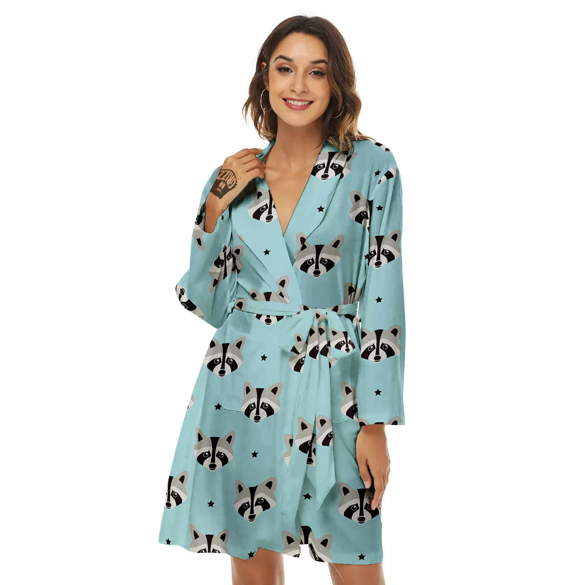 Raccoon Cartoon Print Pattern Women's Robe-grizzshop