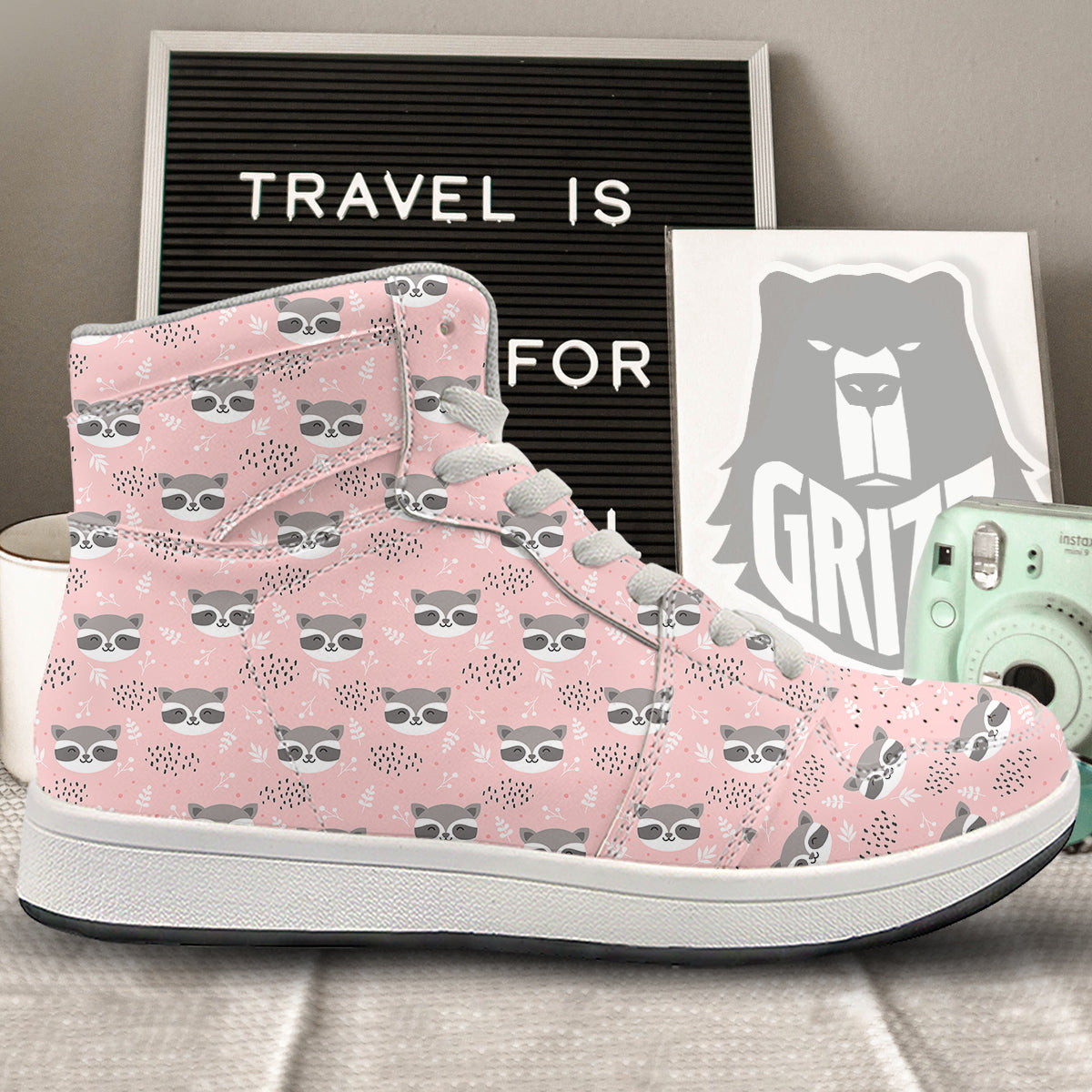 Raccoon Cute Print Pattern High Top Sneakers-grizzshop