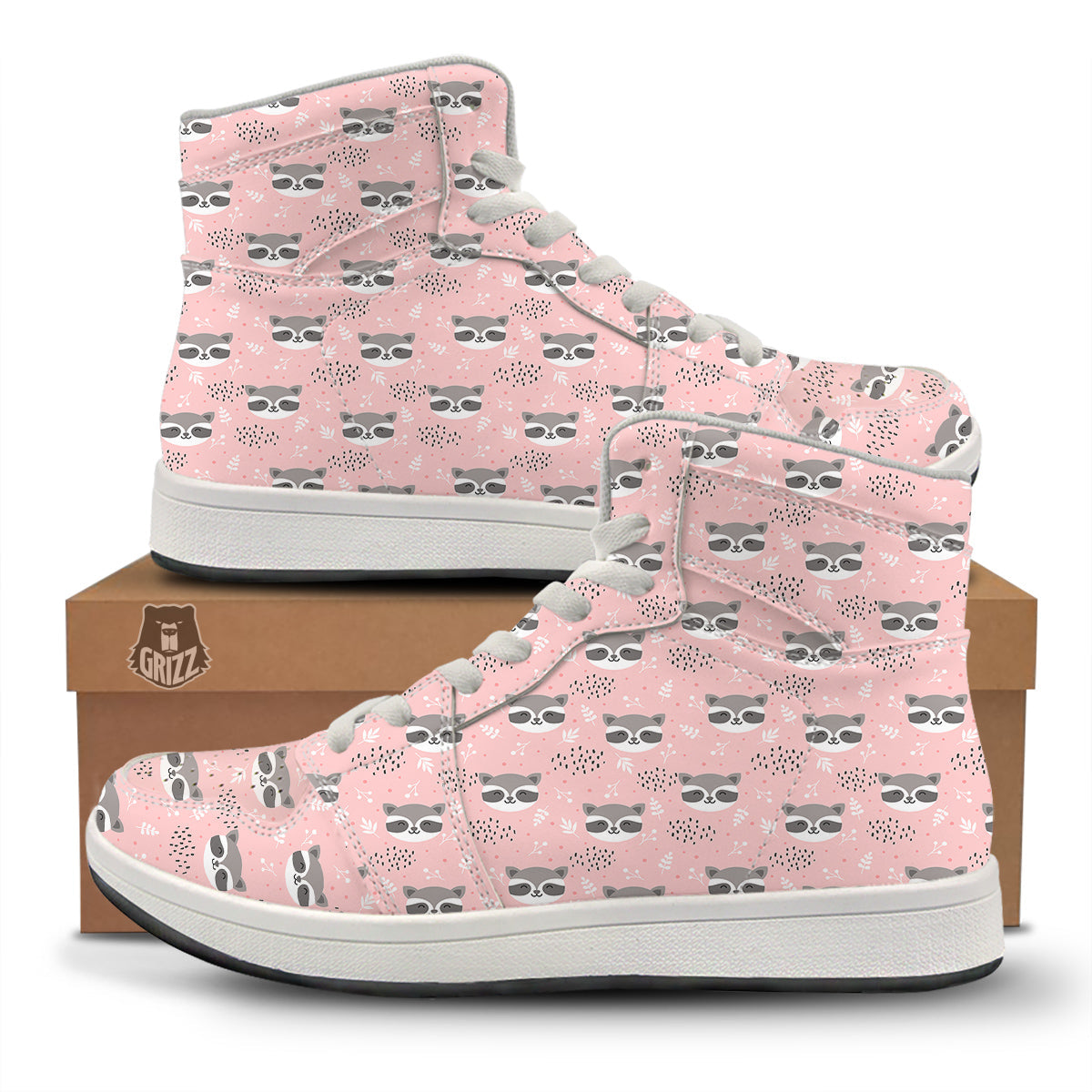 Raccoon Cute Print Pattern High Top Sneakers-grizzshop