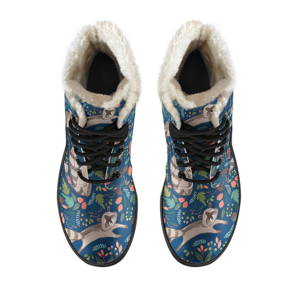 Raccoon Floral Pattern Print Comfy Winter Boots-grizzshop