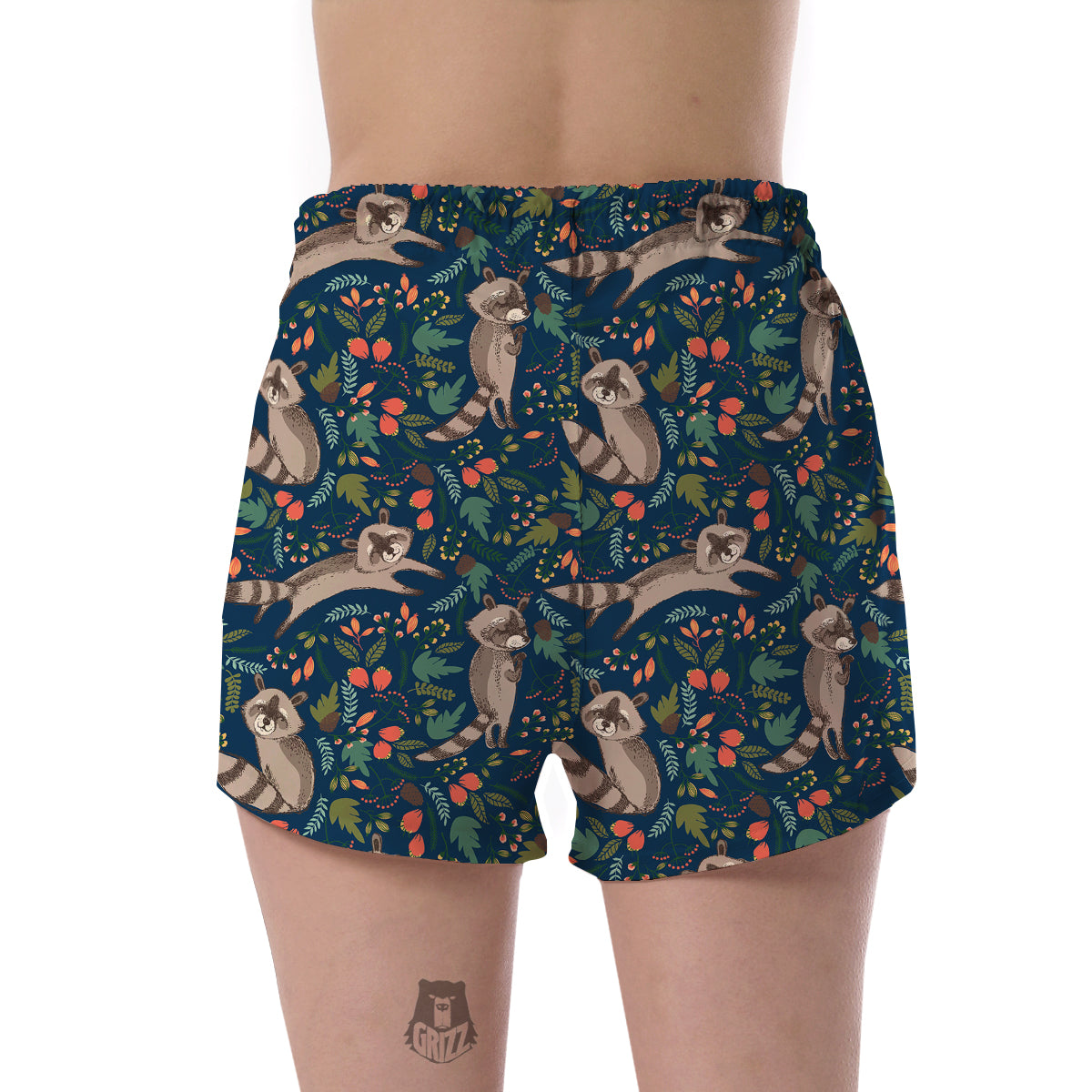 Raccoon Floral Pattern Print Women's Shorts-grizzshop