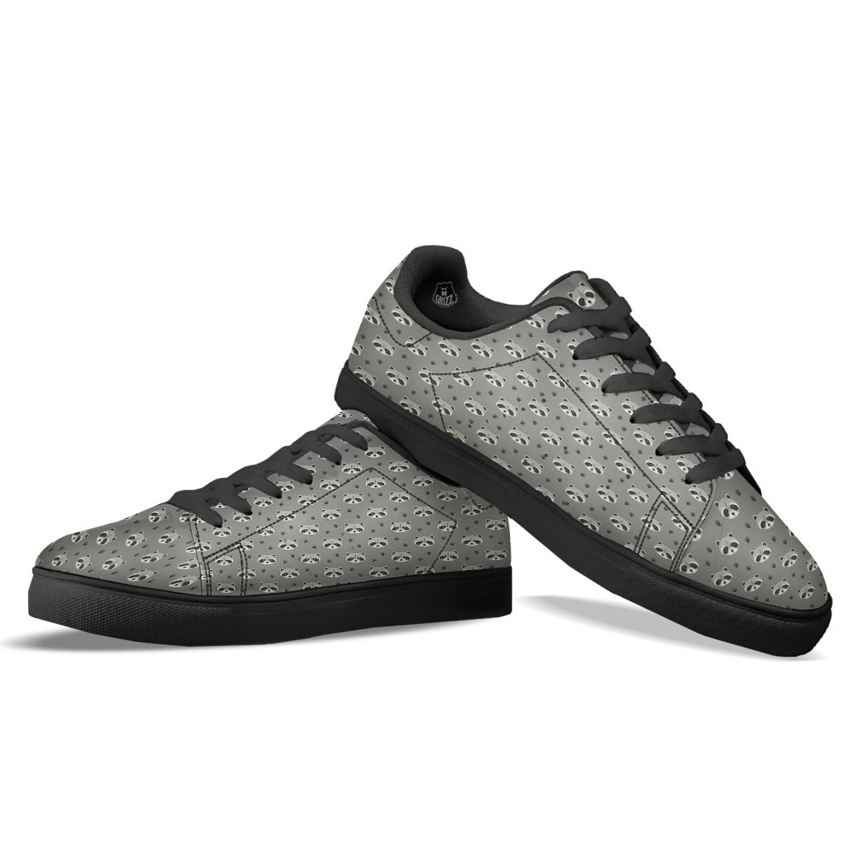 Raccoon Grey Print Pattern Black Low Top Sneakers-grizzshop