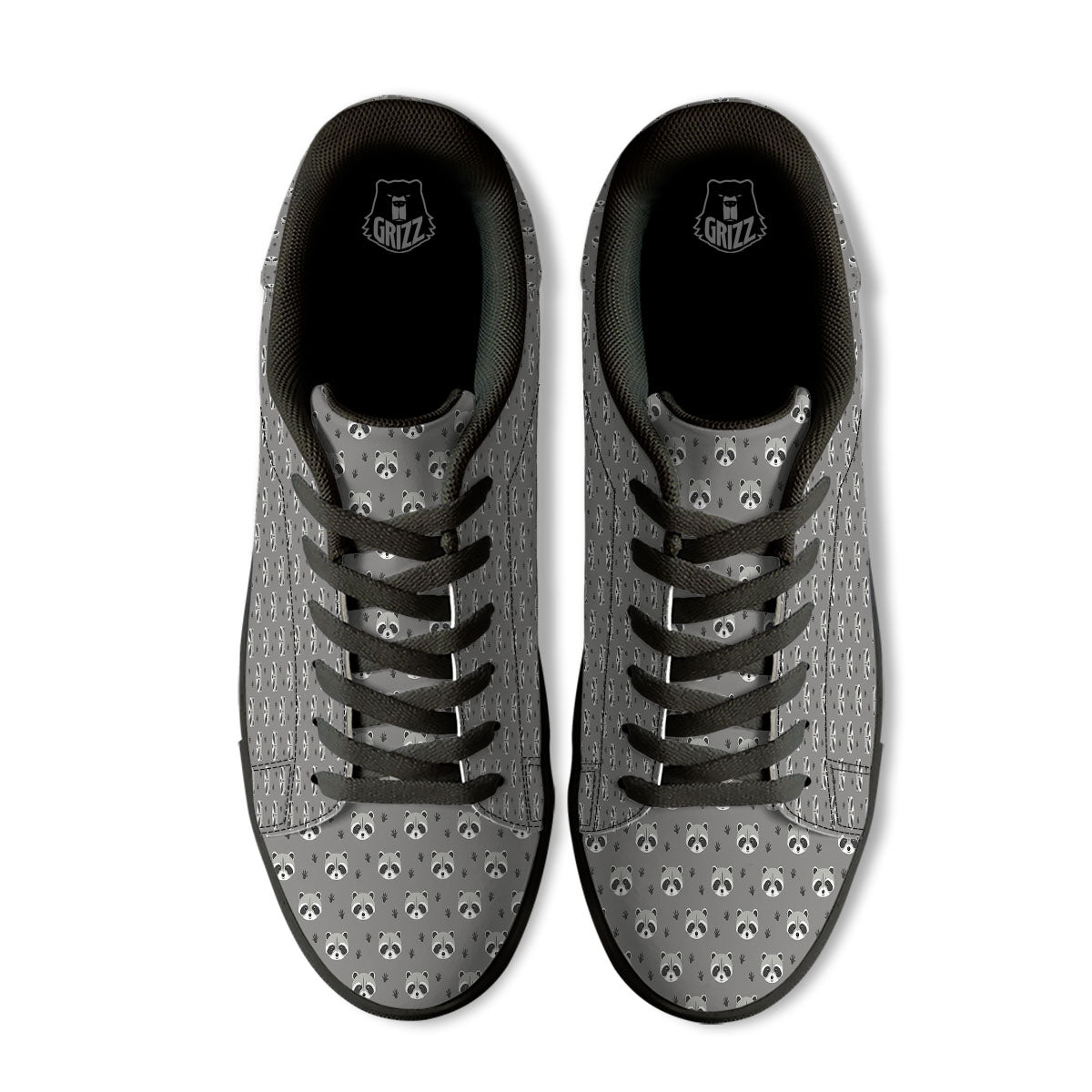 Raccoon Grey Print Pattern Black Low Top Sneakers-grizzshop