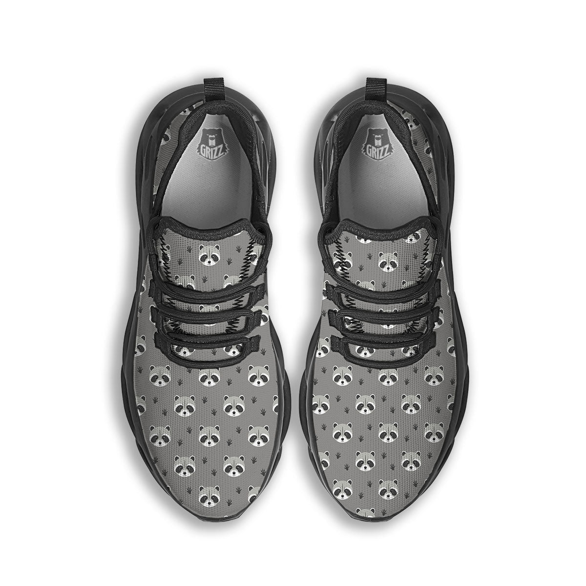 Raccoon Grey Print Pattern Black Running Shoes-grizzshop