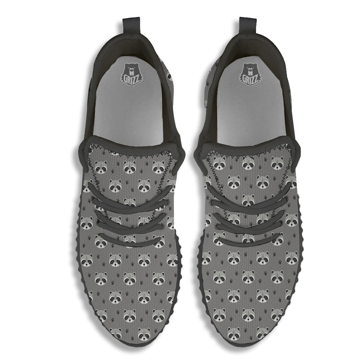 Raccoon Grey Print Pattern Black Walking Shoes-grizzshop
