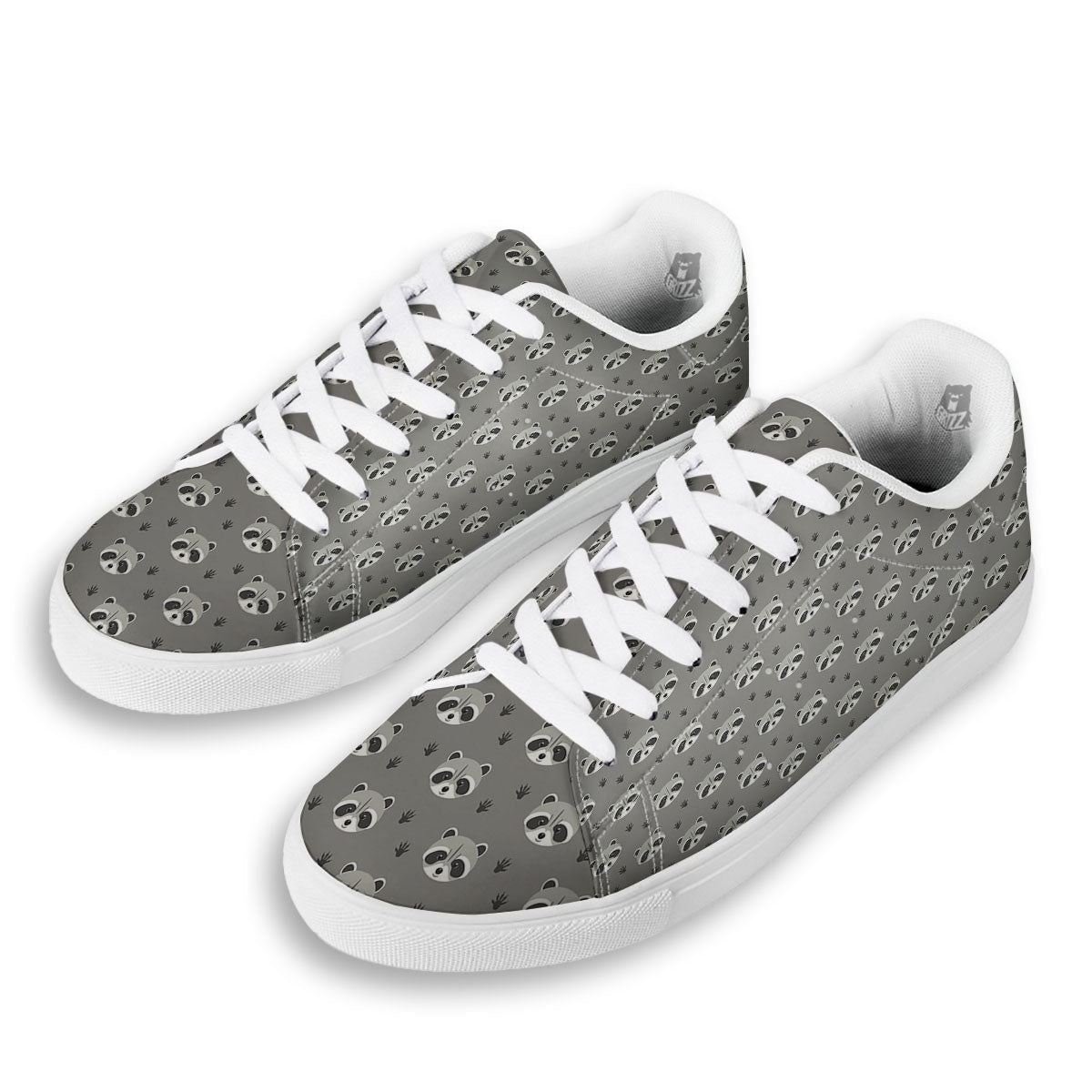 Raccoon Grey Print Pattern White Low Top Sneakers-grizzshop
