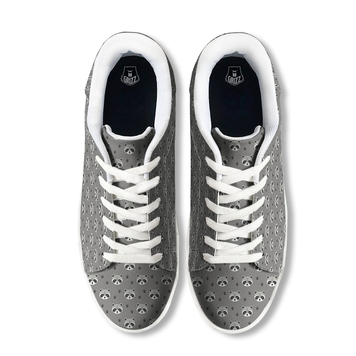 Raccoon Grey Print Pattern White Low Top Sneakers-grizzshop