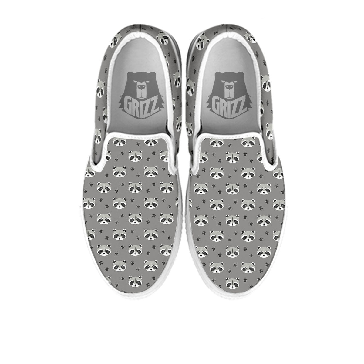 Raccoon Grey Print Pattern White Slip On Shoes-grizzshop