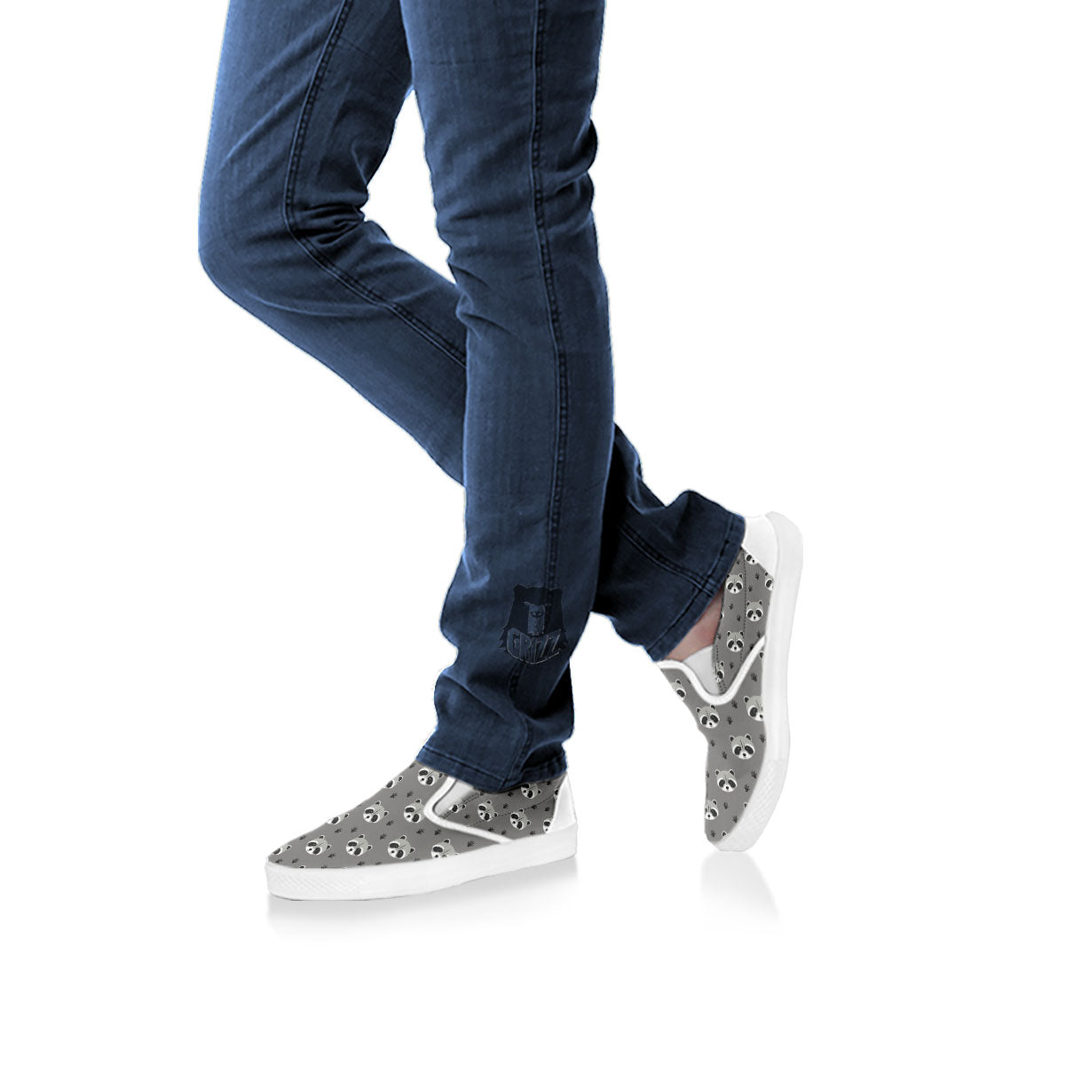 Raccoon Grey Print Pattern White Slip On Shoes-grizzshop