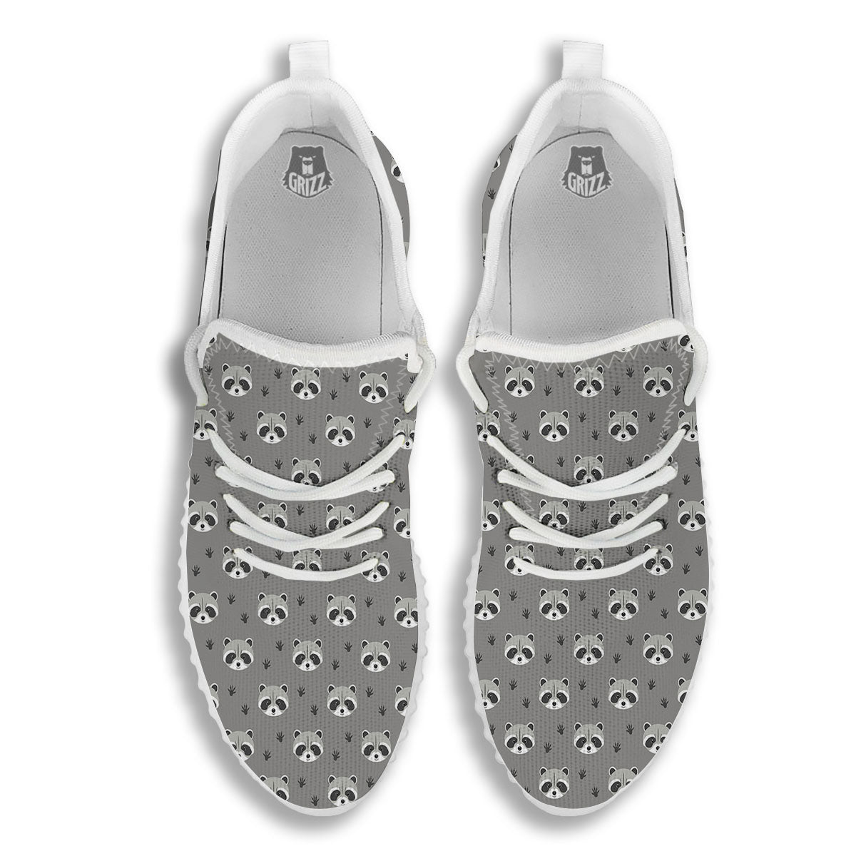 Raccoon Grey Print Pattern White Walking Shoes-grizzshop