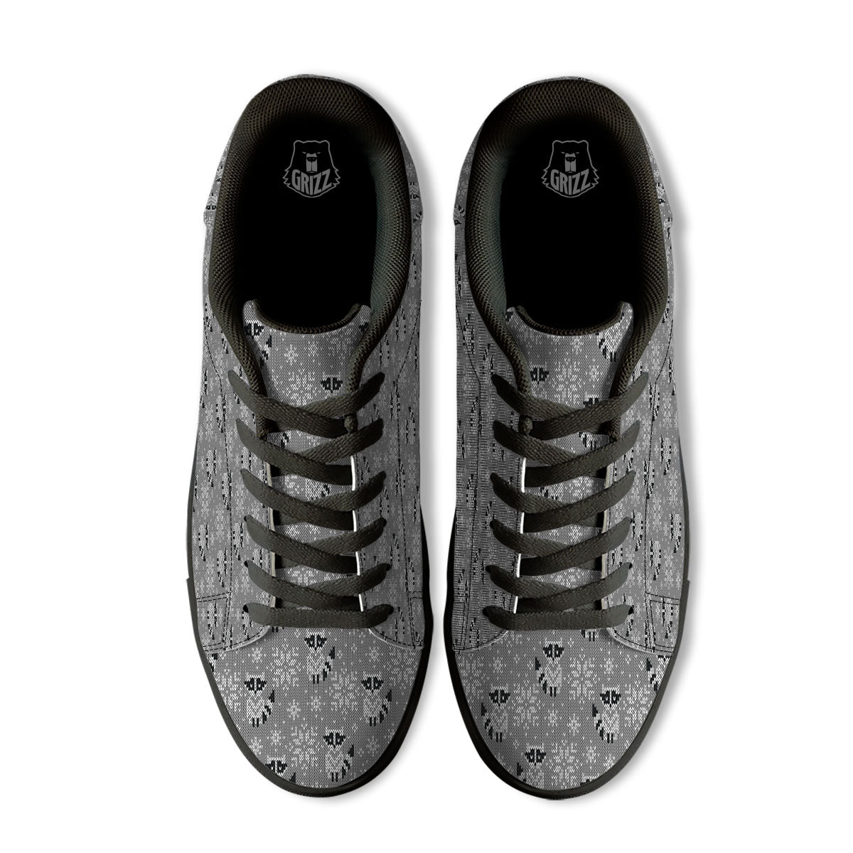 Raccoon Knitted Print Pattern Black Low Top Sneakers-grizzshop