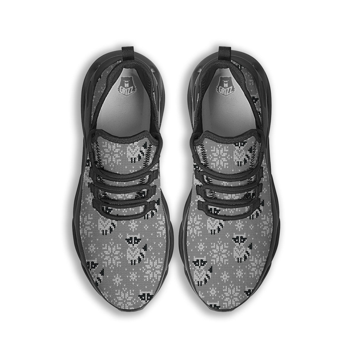 Raccoon Knitted Print Pattern Black Running Shoes-grizzshop