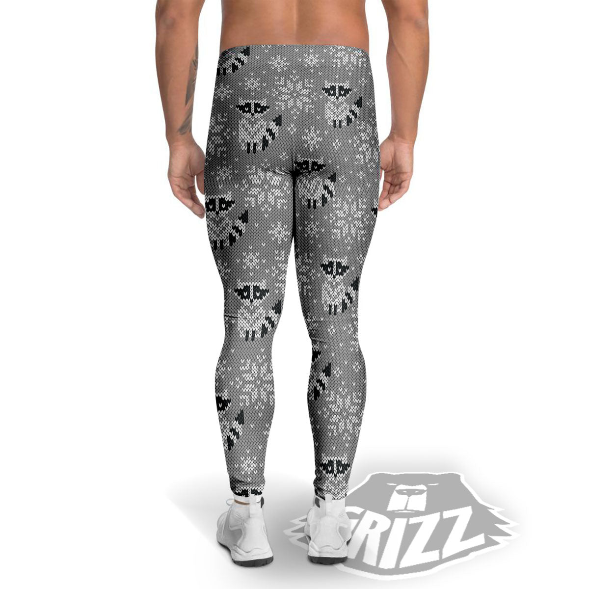 Raccoon Knitted Print Pattern Men's Leggings-grizzshop