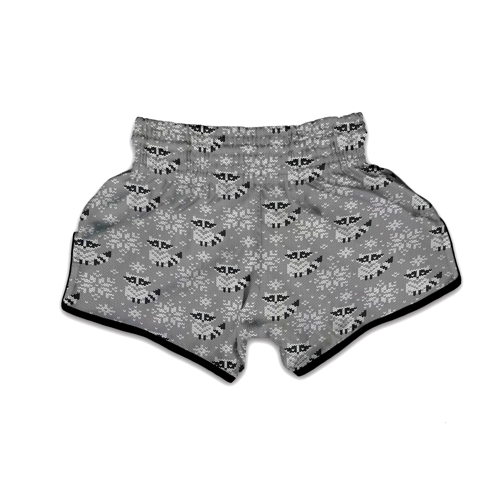 Raccoon Knitted Print Pattern Muay Thai Boxing Shorts-grizzshop