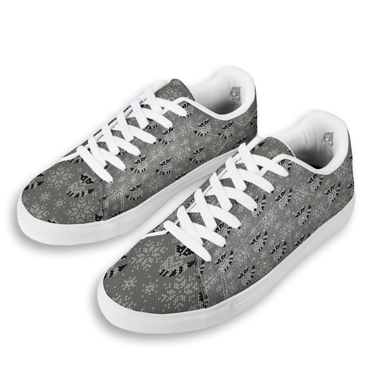 Raccoon Knitted Print Pattern White Low Top Sneakers-grizzshop
