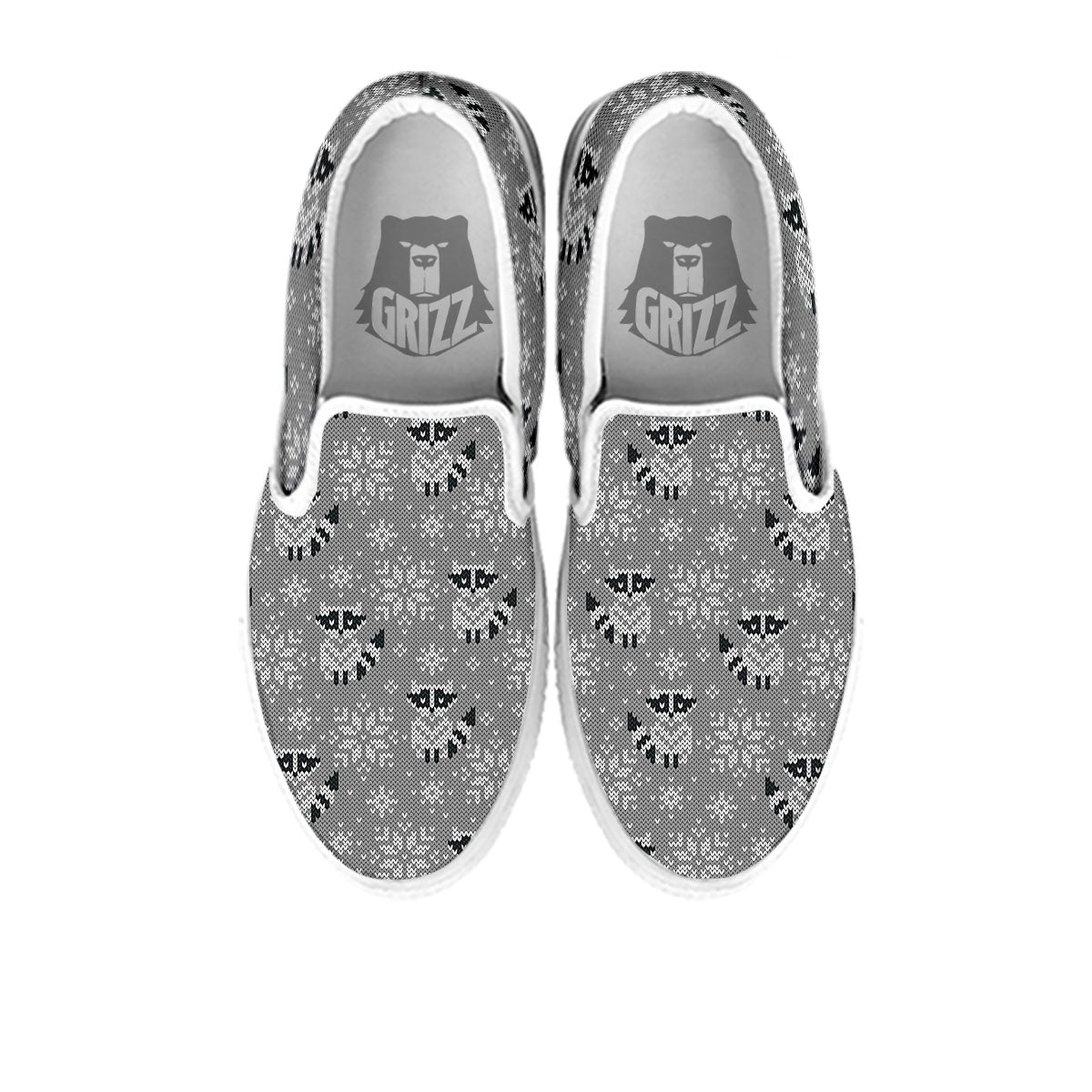 Raccoon Knitted Print Pattern White Slip On Shoes-grizzshop