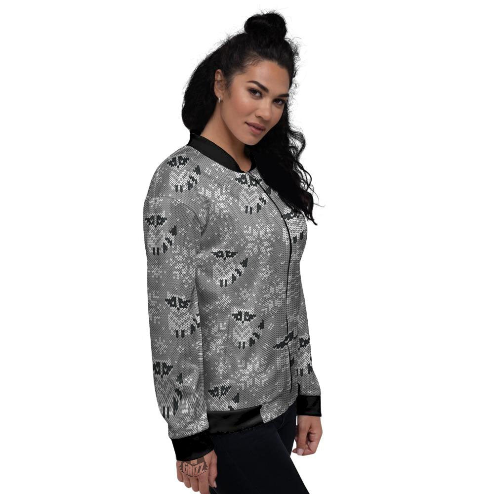 Raccoon Knitted Print Pattern Women's Bomber Jacket-grizzshop