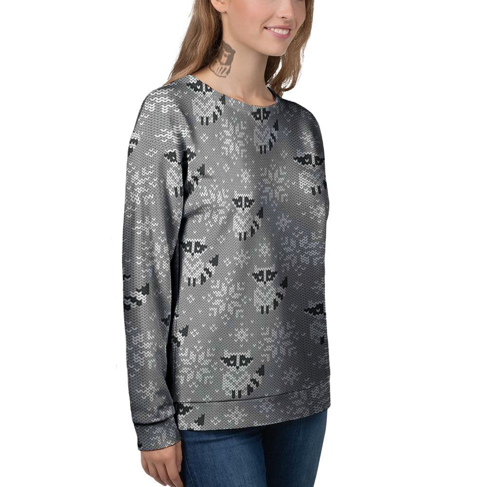 Raccoon Knitted Print Pattern Women's Sweatshirt-grizzshop