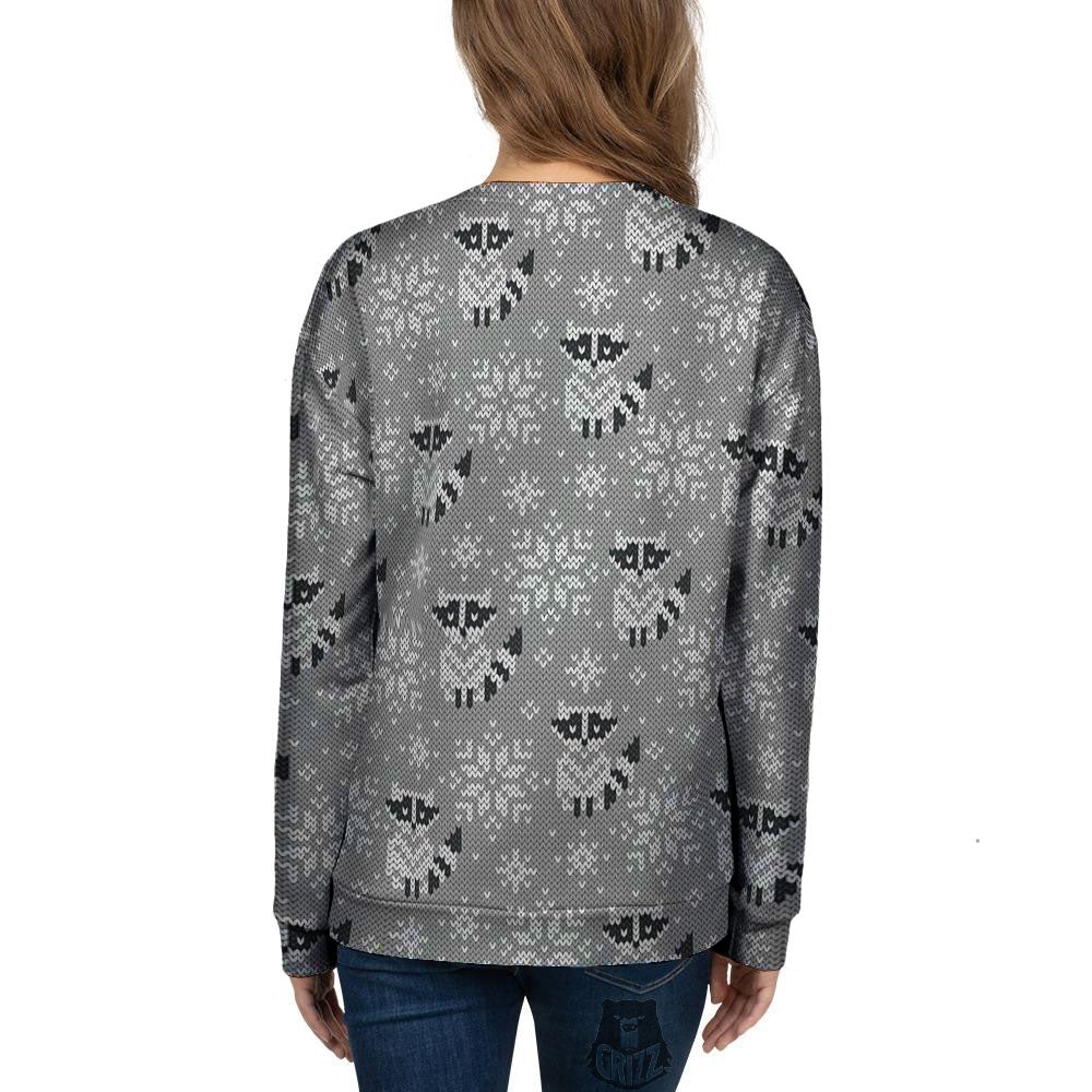 Raccoon Knitted Print Pattern Women's Sweatshirt-grizzshop