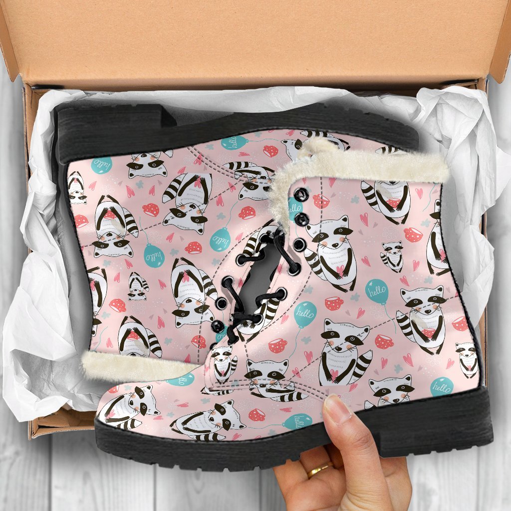 Raccoon Pattern Print Comfy Winter Boots-grizzshop