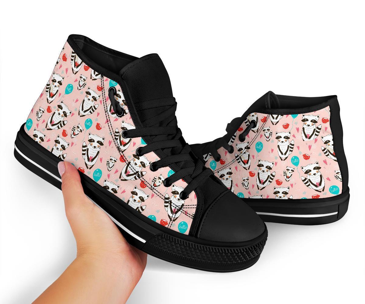 Raccoon Pattern Print Men Women's High Top Shoes-grizzshop