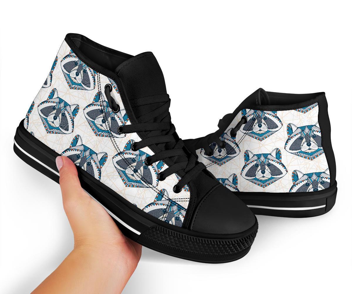 Raccoon Print Pattern Men Women's High Top Shoes-grizzshop