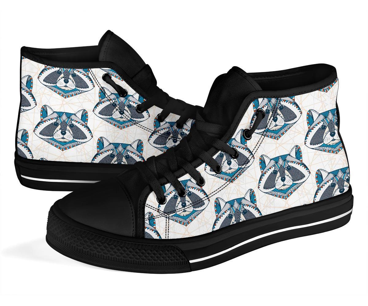 Raccoon Print Pattern Men Women's High Top Shoes-grizzshop