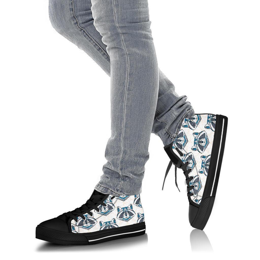 Raccoon Print Pattern Men Women's High Top Shoes-grizzshop