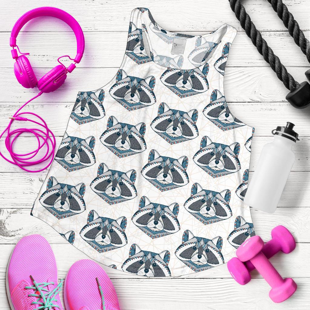 Raccoon Print Pattern Women's Racerback Tank Tops-grizzshop