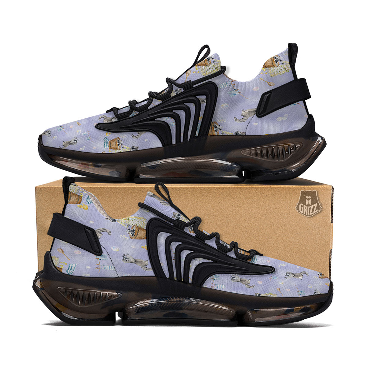 Raccoon Watercolor Print Pattern Black Gym Shoes-grizzshop