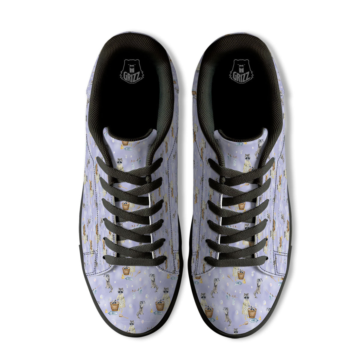 Raccoon Watercolor Print Pattern Black Low Top Sneakers-grizzshop