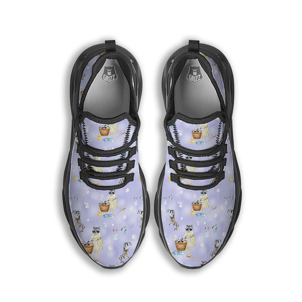 Raccoon Watercolor Print Pattern Black Running Shoes-grizzshop