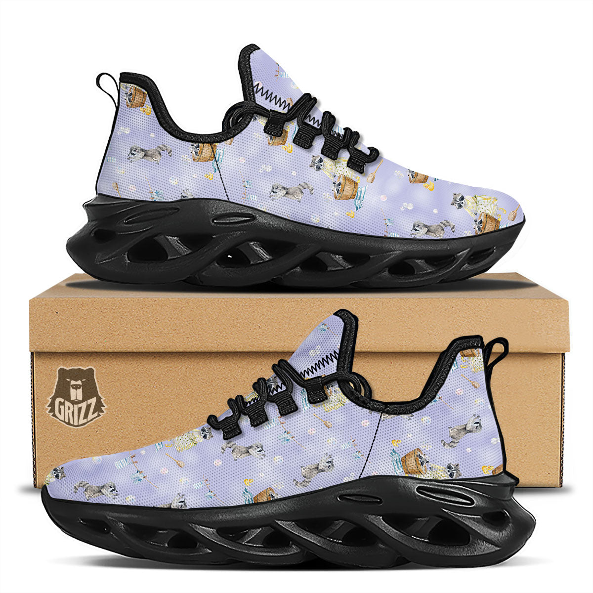 Raccoon Watercolor Print Pattern Black Running Shoes-grizzshop