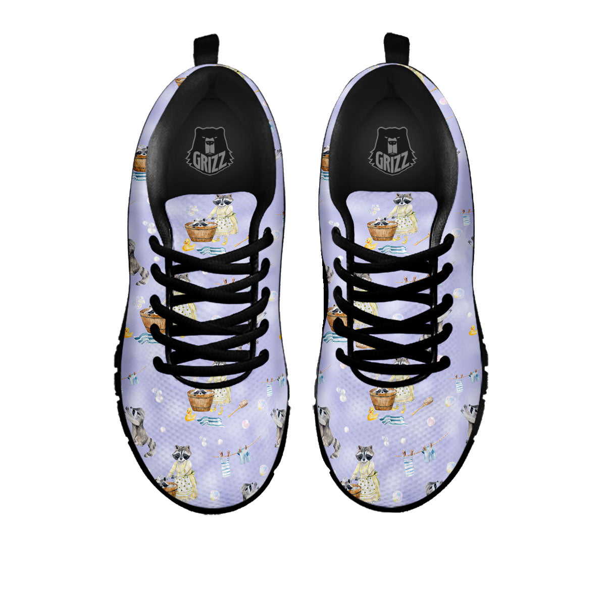 Raccoon Watercolor Print Pattern Black Sneaker-grizzshop