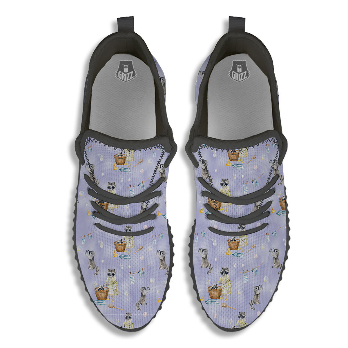 Raccoon Watercolor Print Pattern Black Walking Shoes-grizzshop