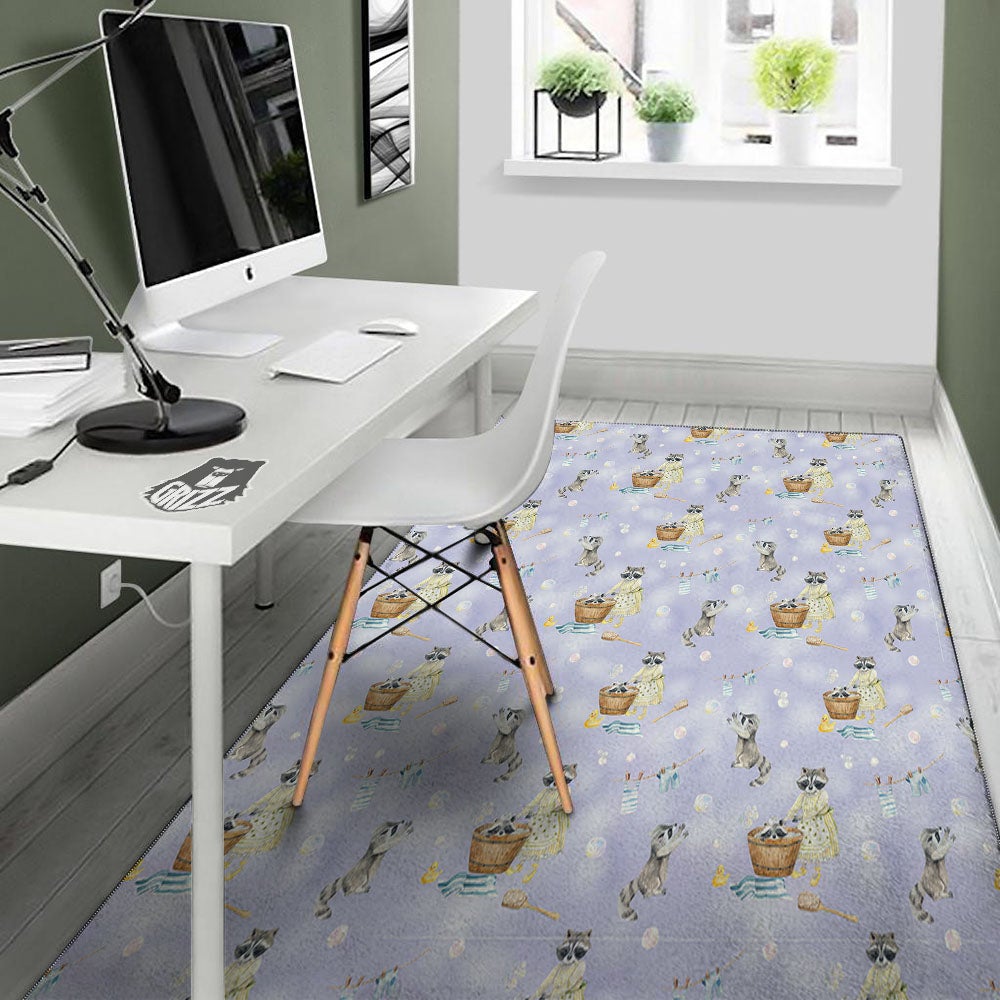 Raccoon Watercolor Print Pattern Floor Mat-grizzshop