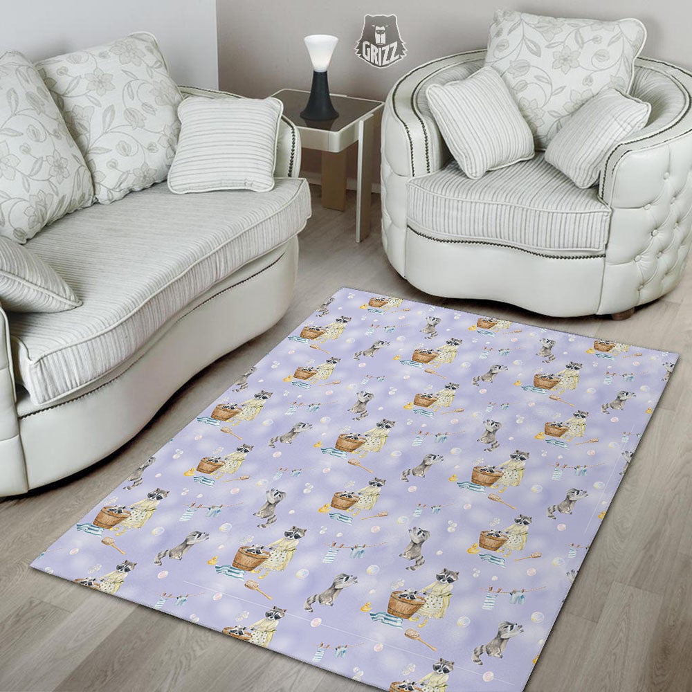 Raccoon Watercolor Print Pattern Floor Mat-grizzshop