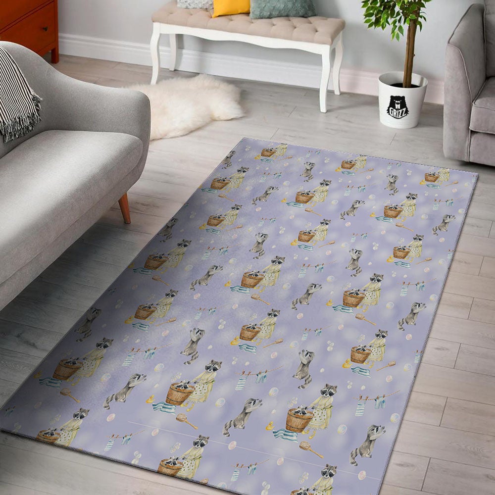 Raccoon Watercolor Print Pattern Floor Mat-grizzshop